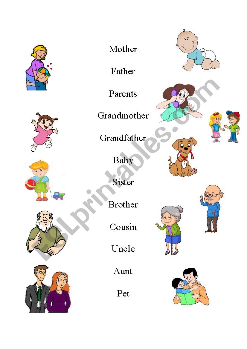 Match Family Members Worksheet English