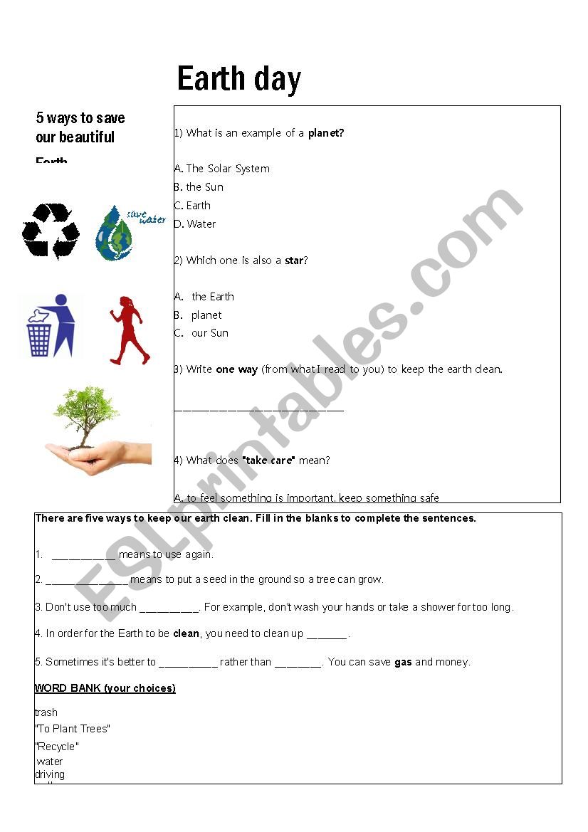 Earth Day Worksheet worksheet