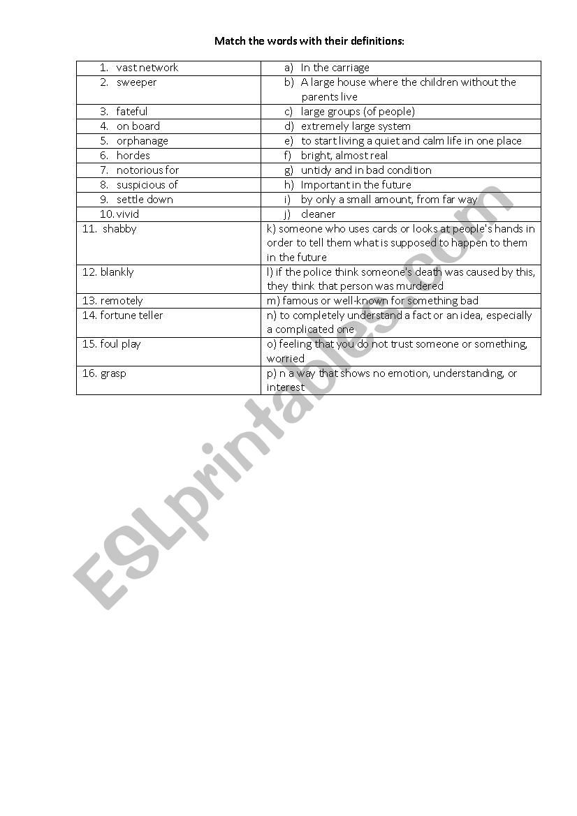 Words definitions worksheet