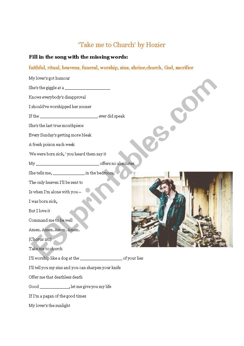 Take me to church worksheet worksheet