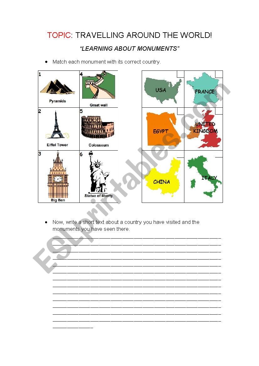 Learning about monuments worksheet