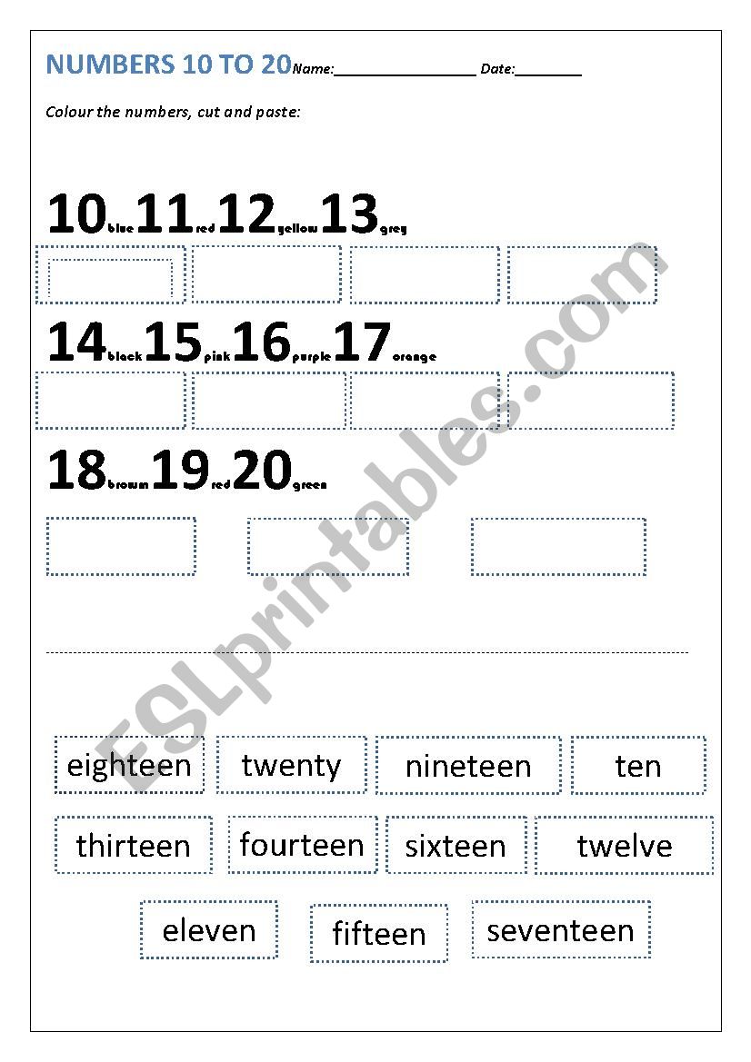 NUMBERS 10 TO 20 worksheet