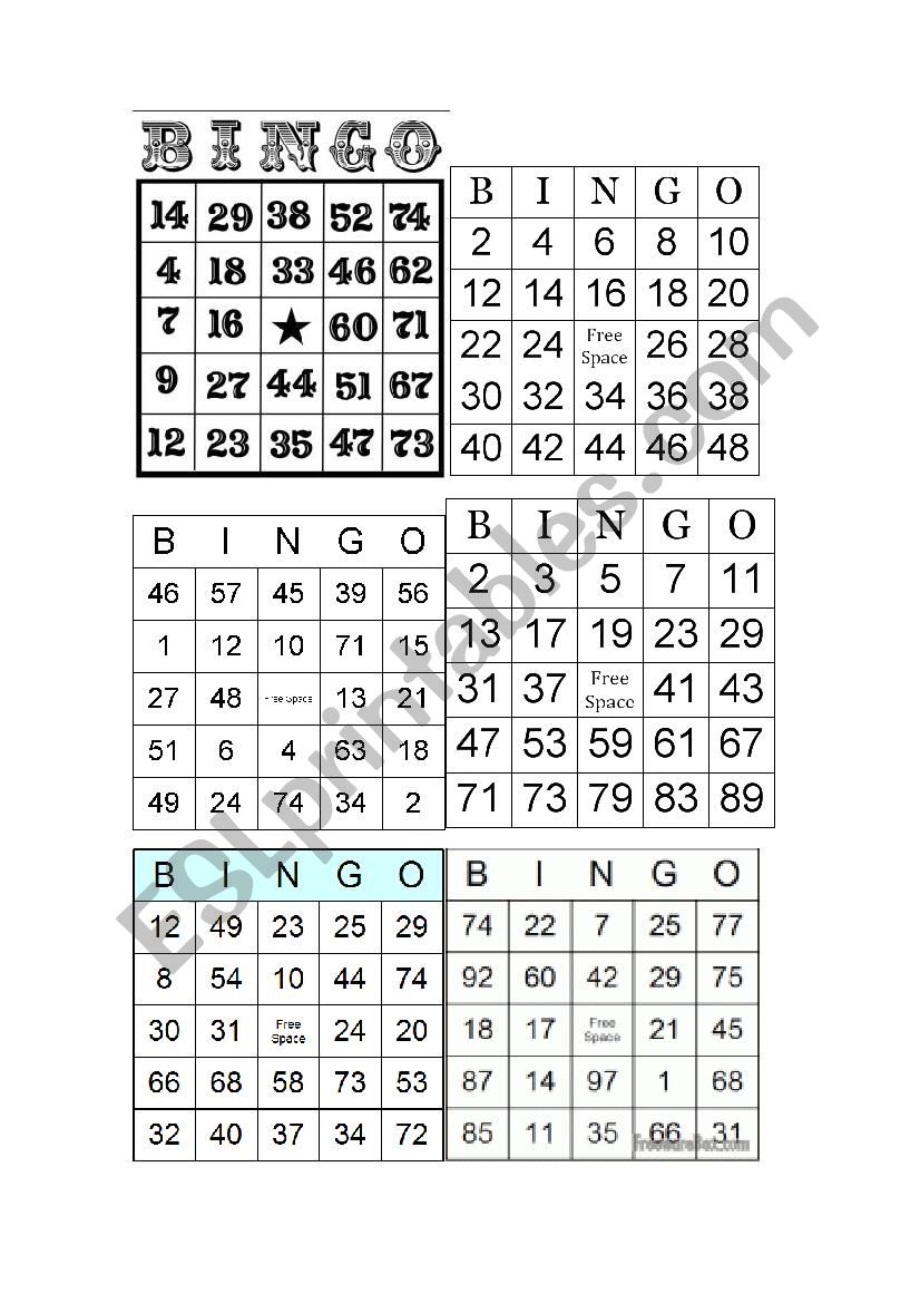 Bingo Numbers worksheet