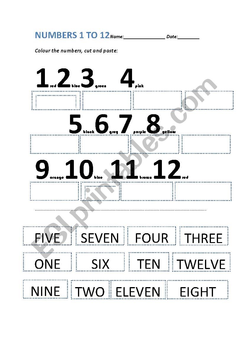 NUMBERS 1 TO 12 worksheet