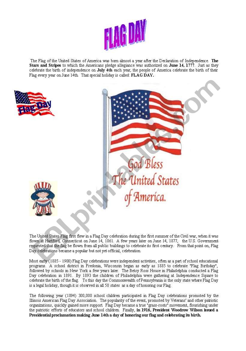 FLAG DAY worksheet