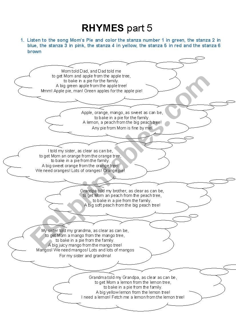 Rhymes listening activities 5 worksheet