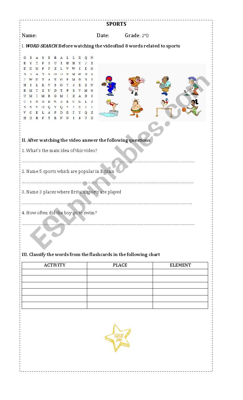 WORKSHEET SPORTS worksheet