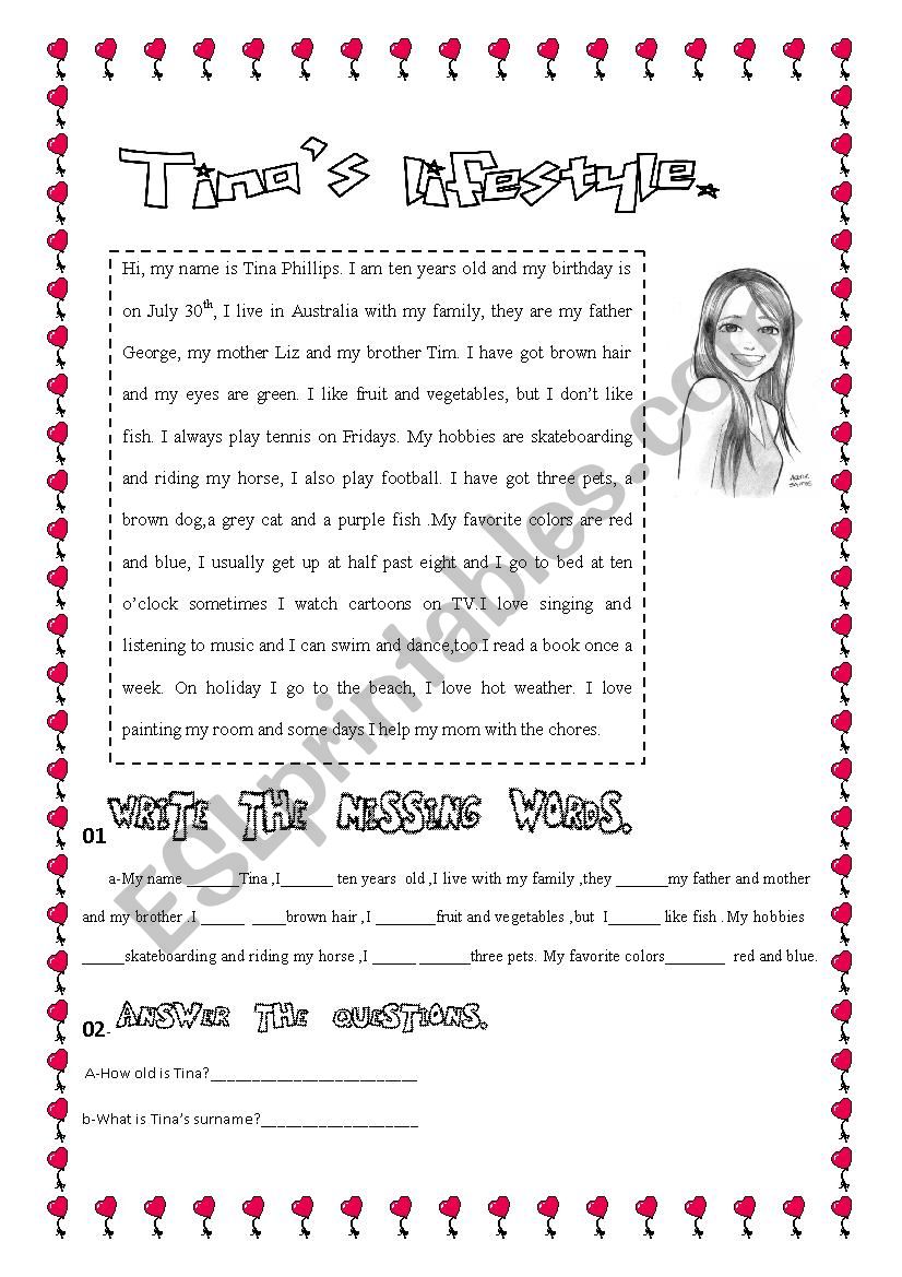 Tinas lifestyle worksheet