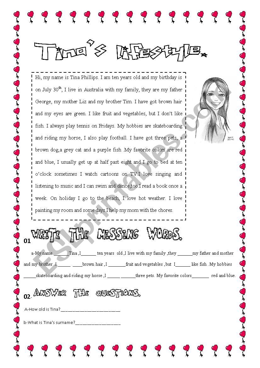 Tinas lifestyle worksheet