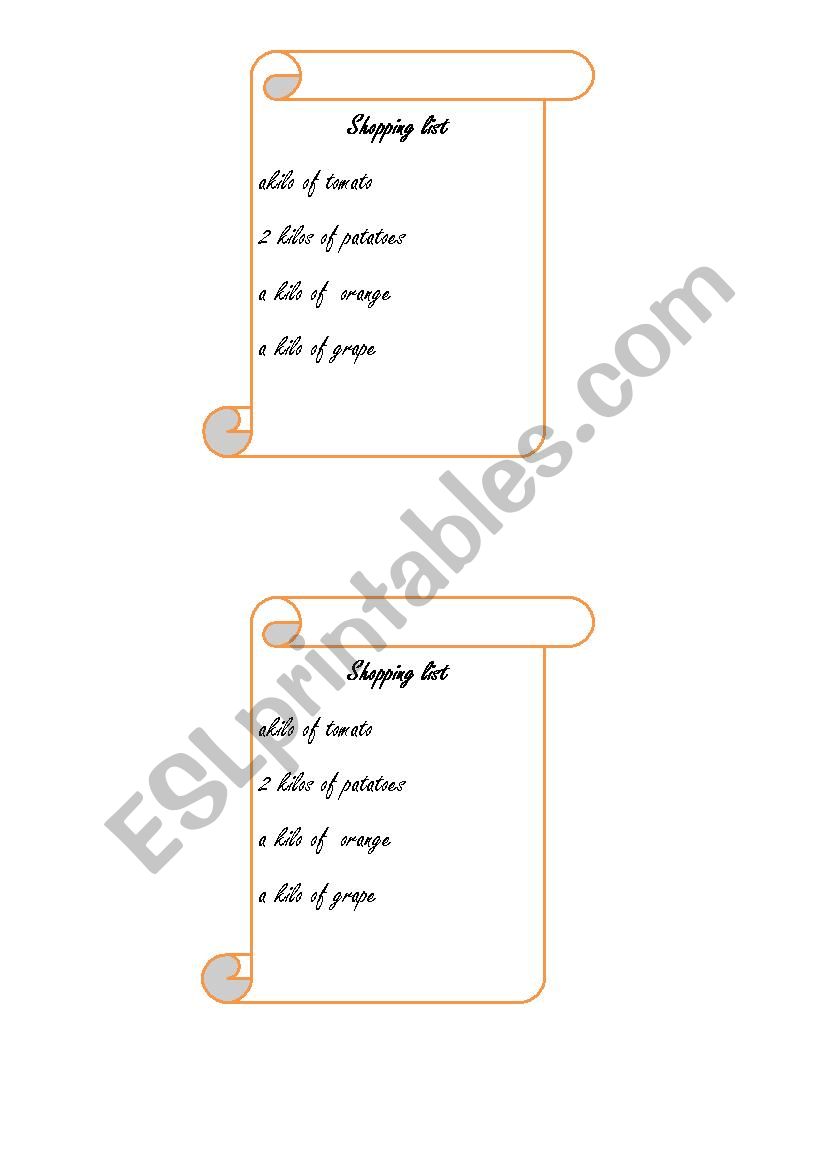 foods worksheet