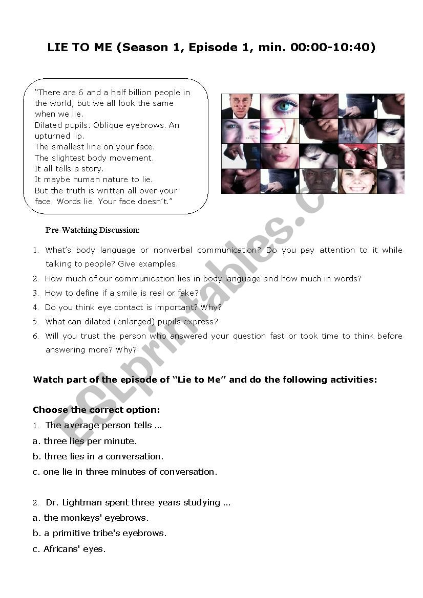 Lie to me episode 1 worksheet