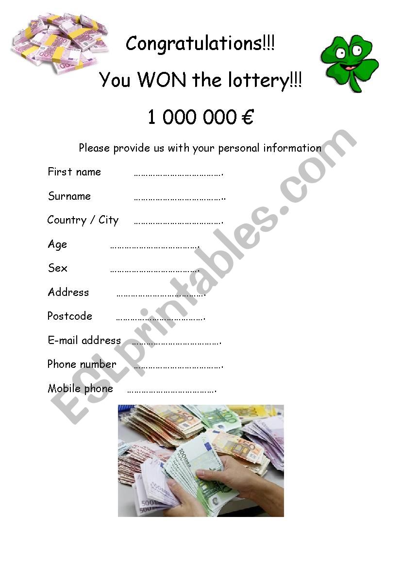 Personal information  worksheet