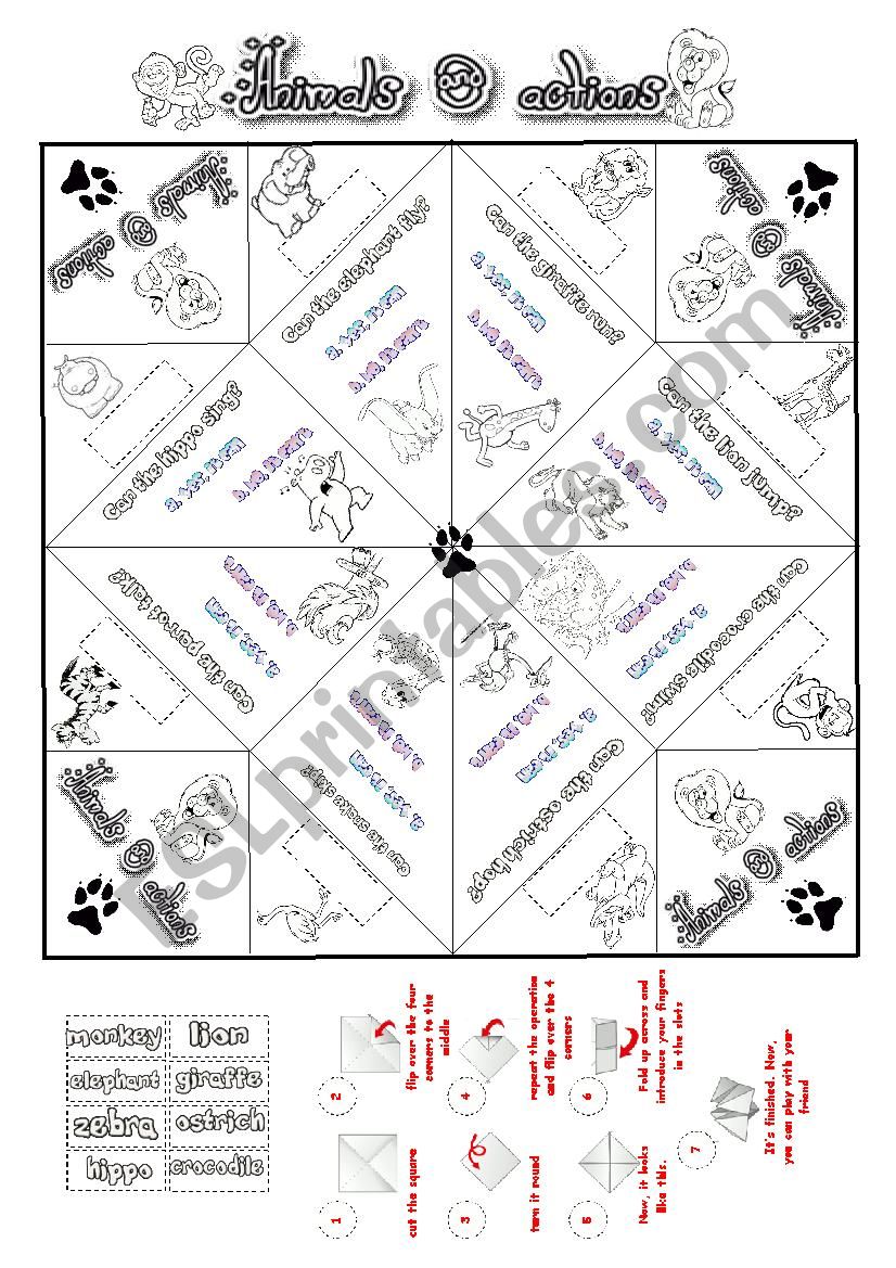 Animals ans actions cootie catcher