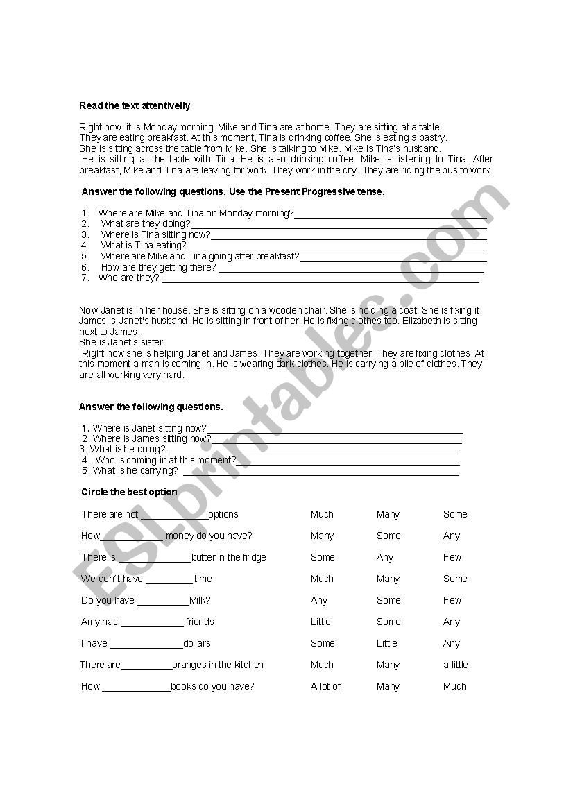quantifiers and reading worksheet