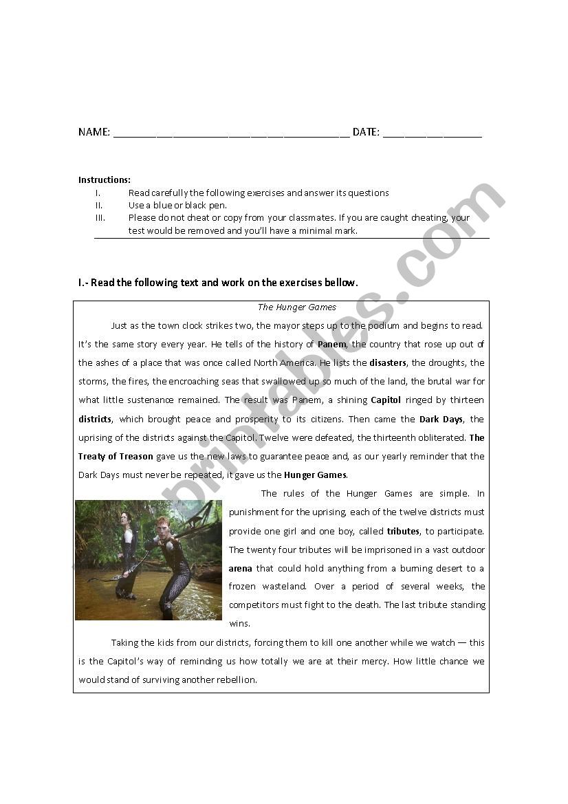 The Hunger Games Reading Activity