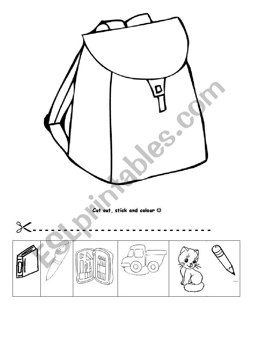 School objects in a bag worksheet