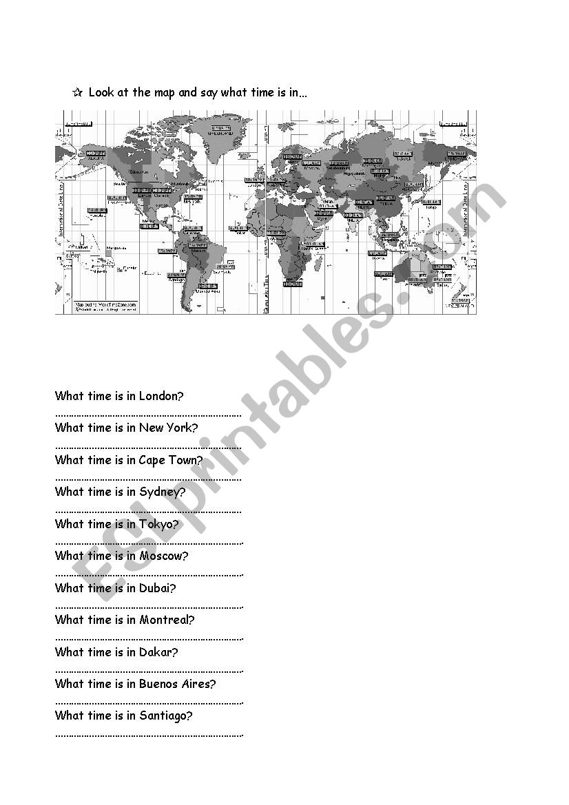 What time is it in...? worksheet
