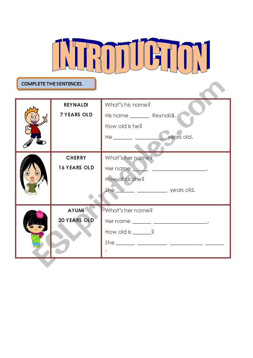 INTRODUCTION worksheet