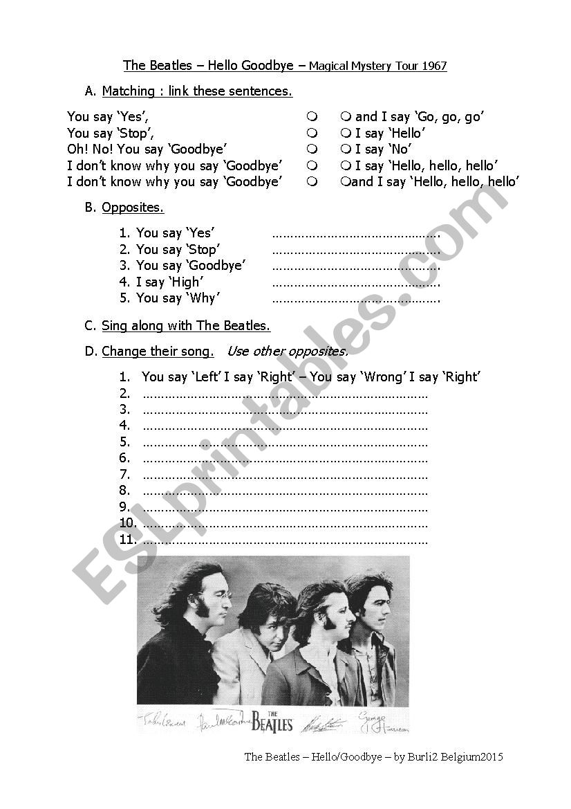 The Beatles Hello/Goodbye worksheet