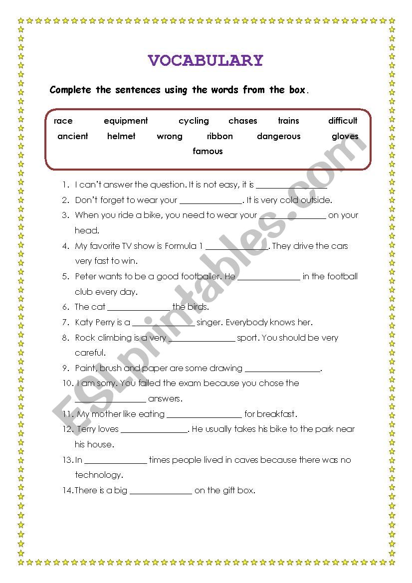 Vocabulary worksheet