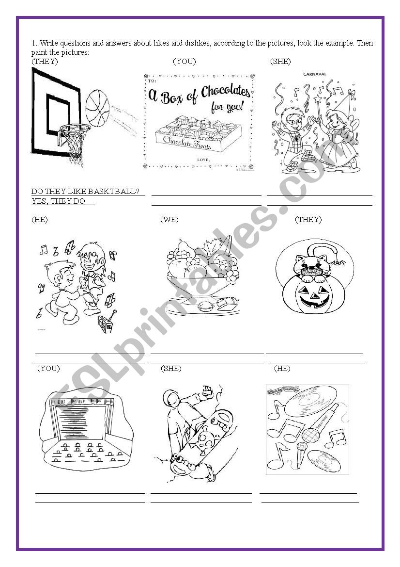likes and dislikes worksheet