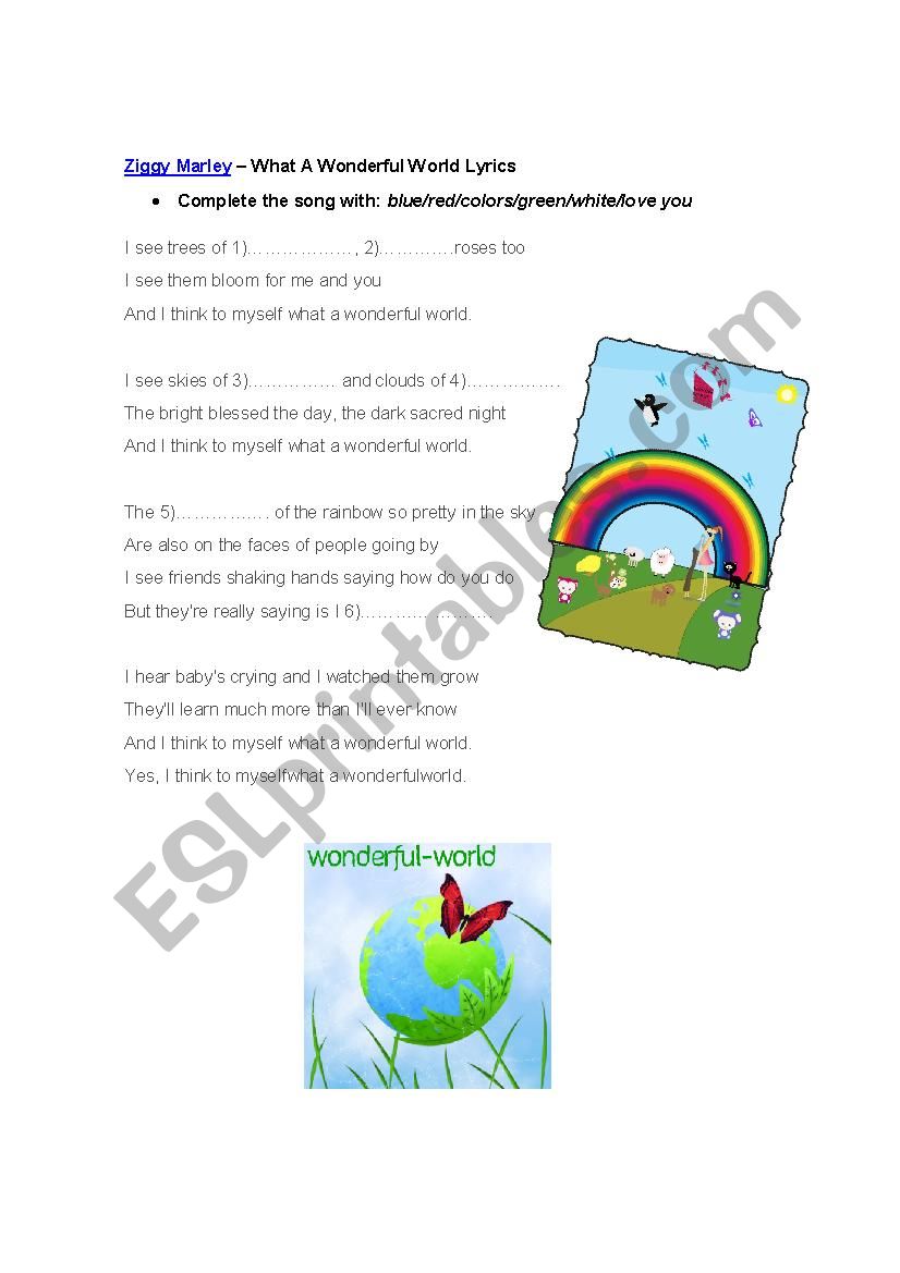 Whata wonderful world worksheet