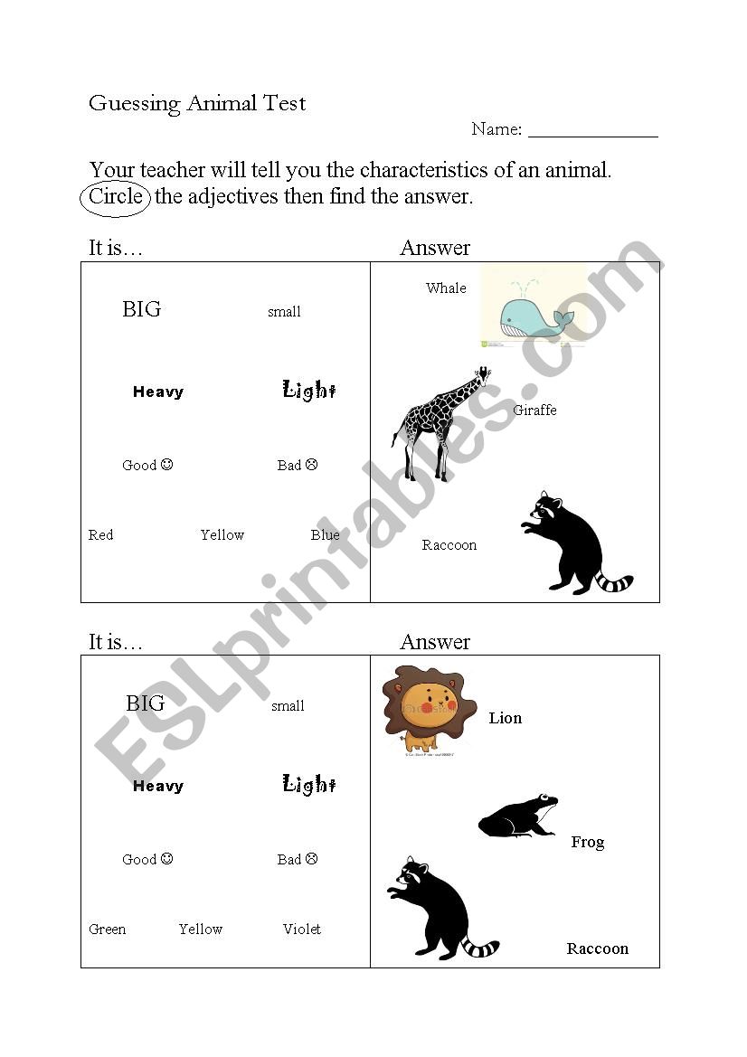 Guessing animals with adjectives