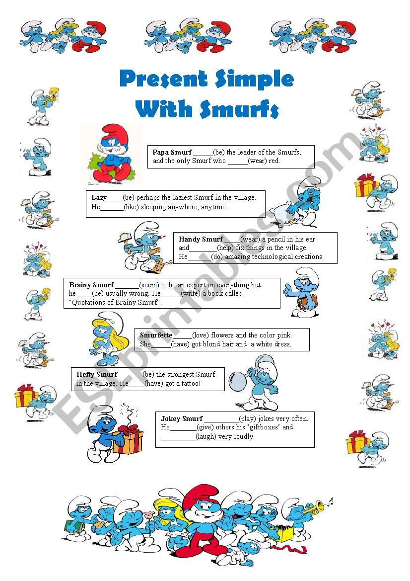 Present Simple with Smurfs -3rd person singular