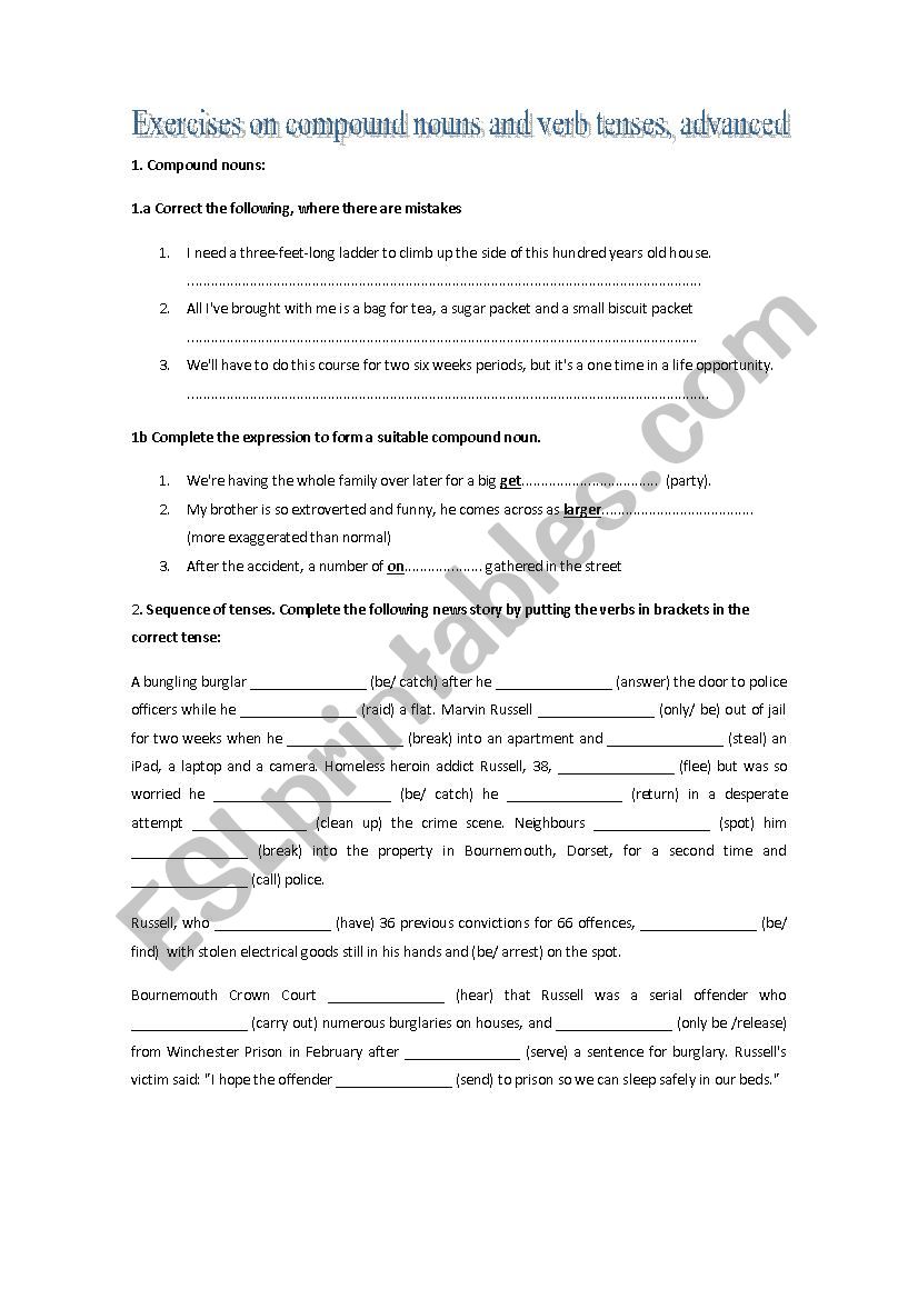 Compound nouns and sequence of tenses