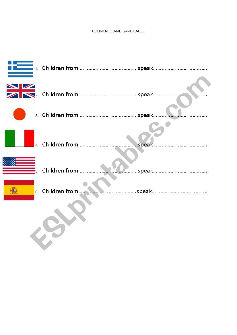 Countries and languages worksheet