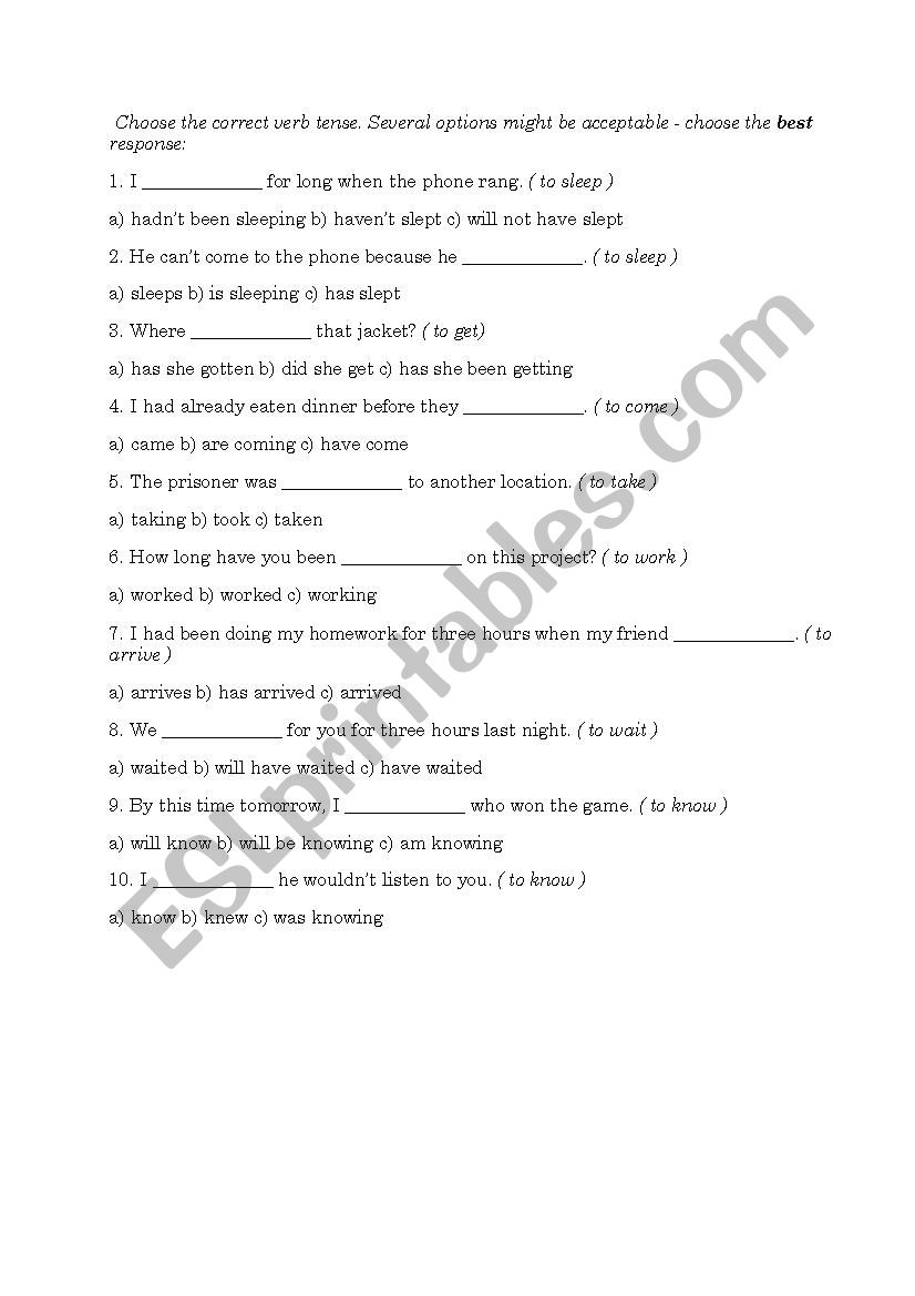Mixed verbs worksheet