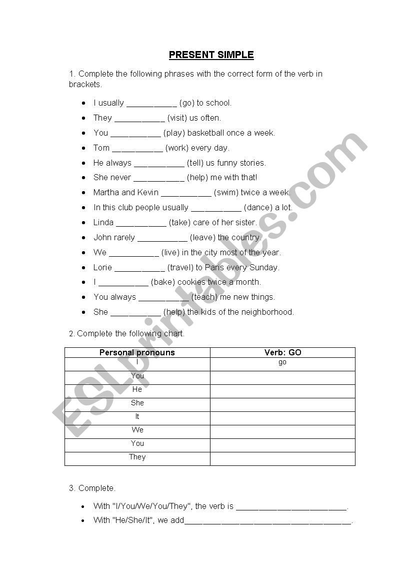 Present simple worksheet
