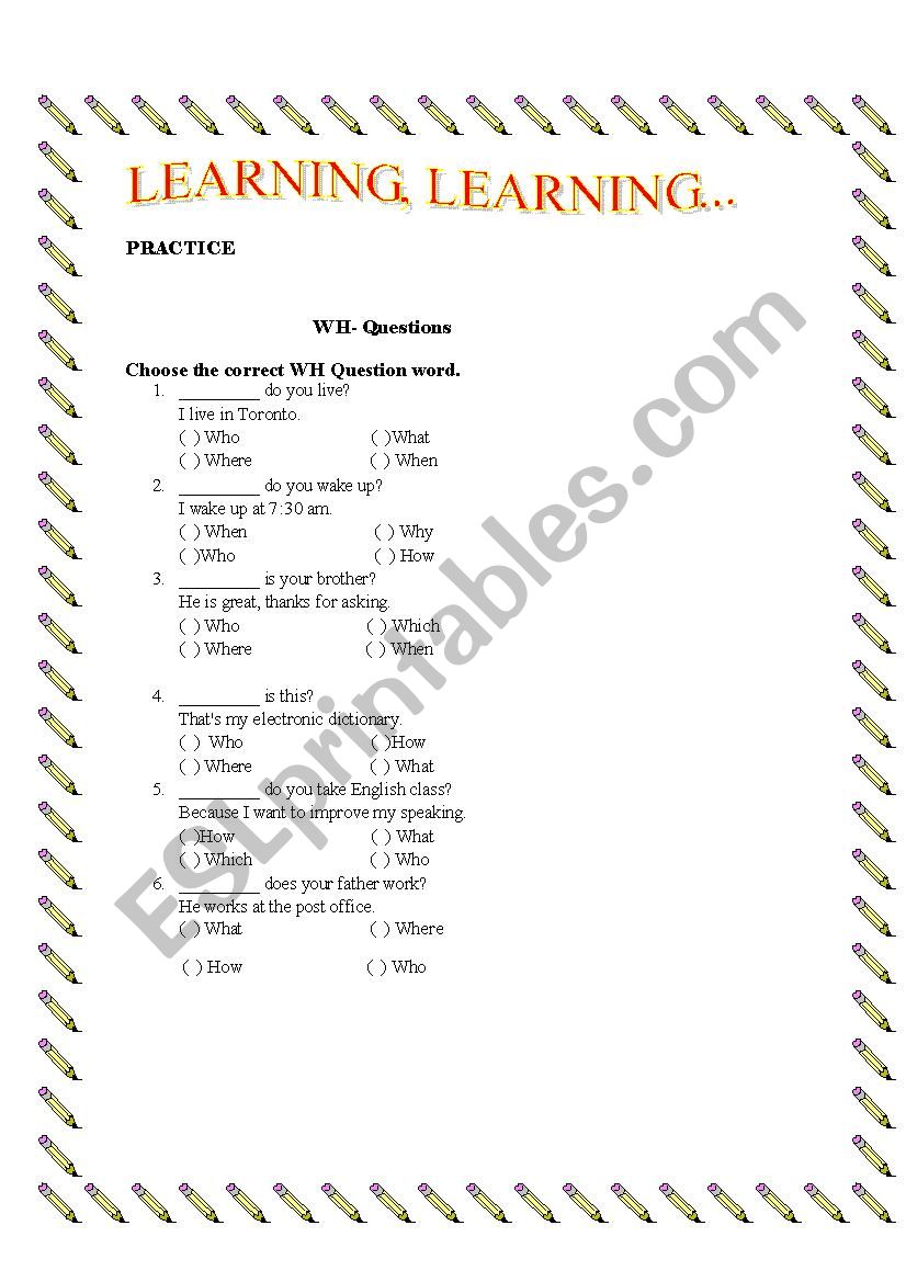 WH- Question Practice worksheet