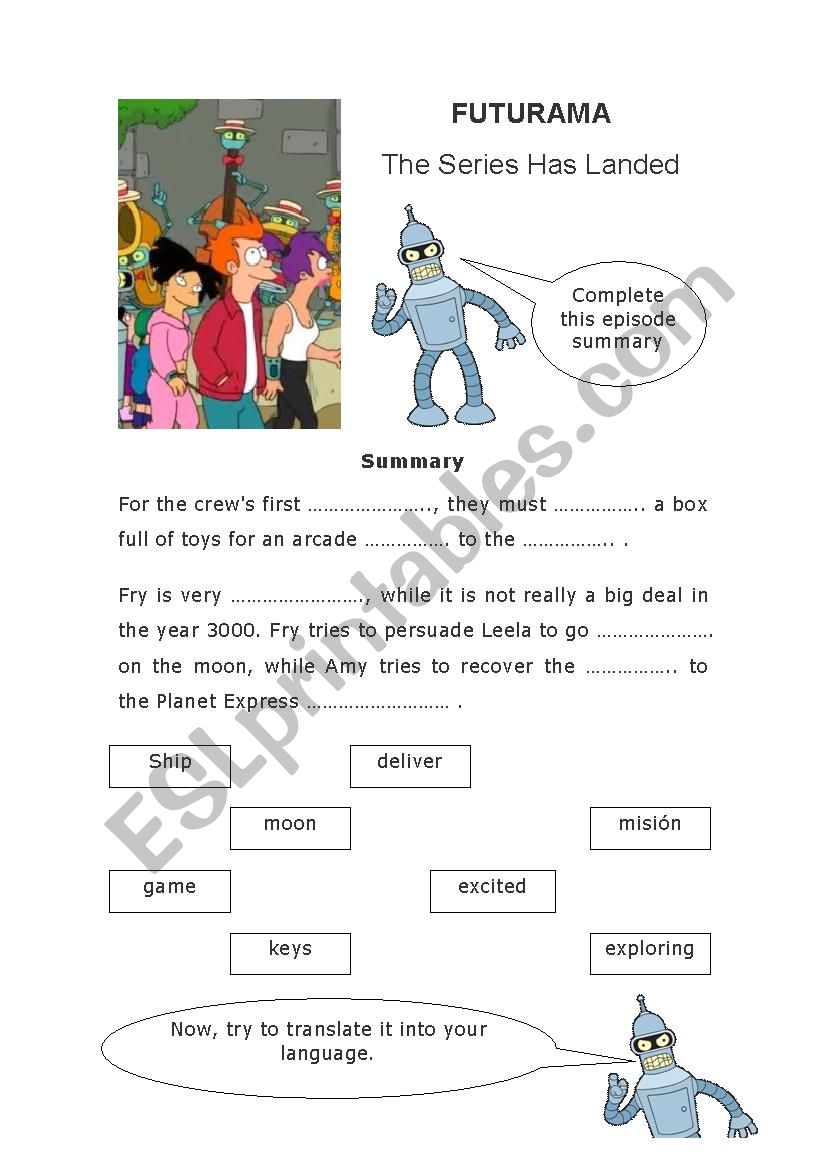 Movie worksheet Futurama: The Series Has Landed