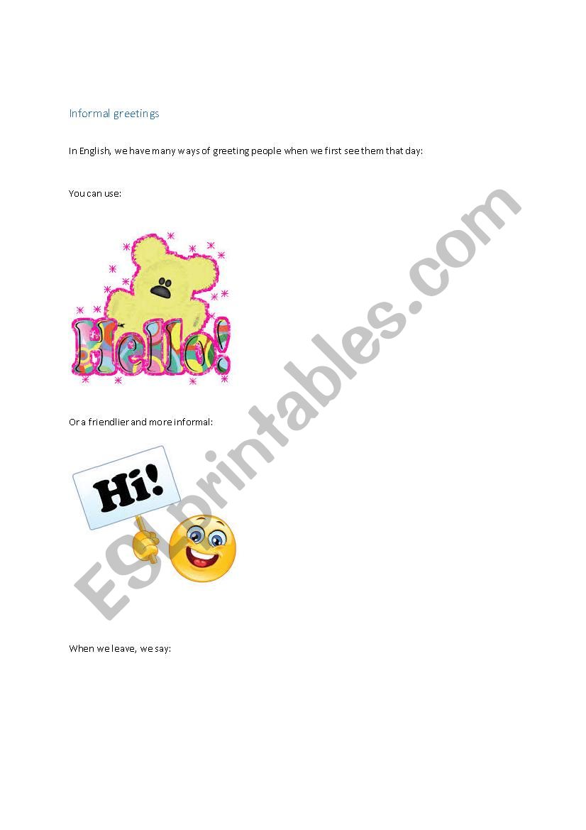 Informal greetings worksheet