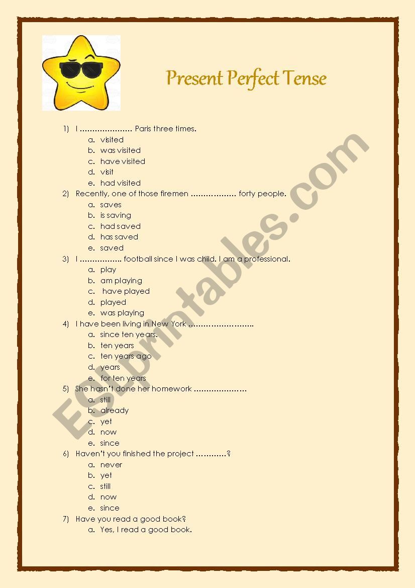 Present Perfect Tense worksheet