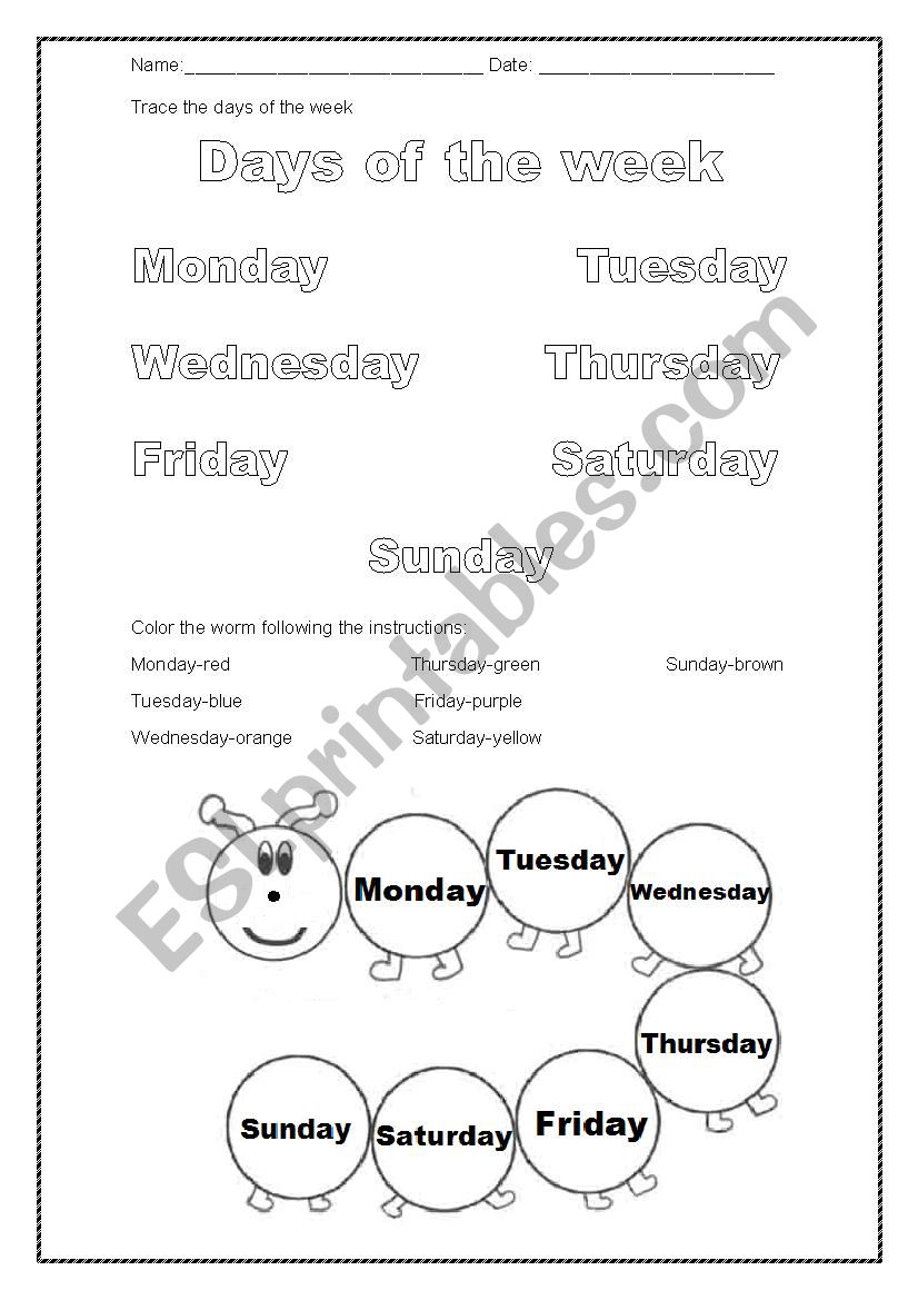 days of the week worksheet