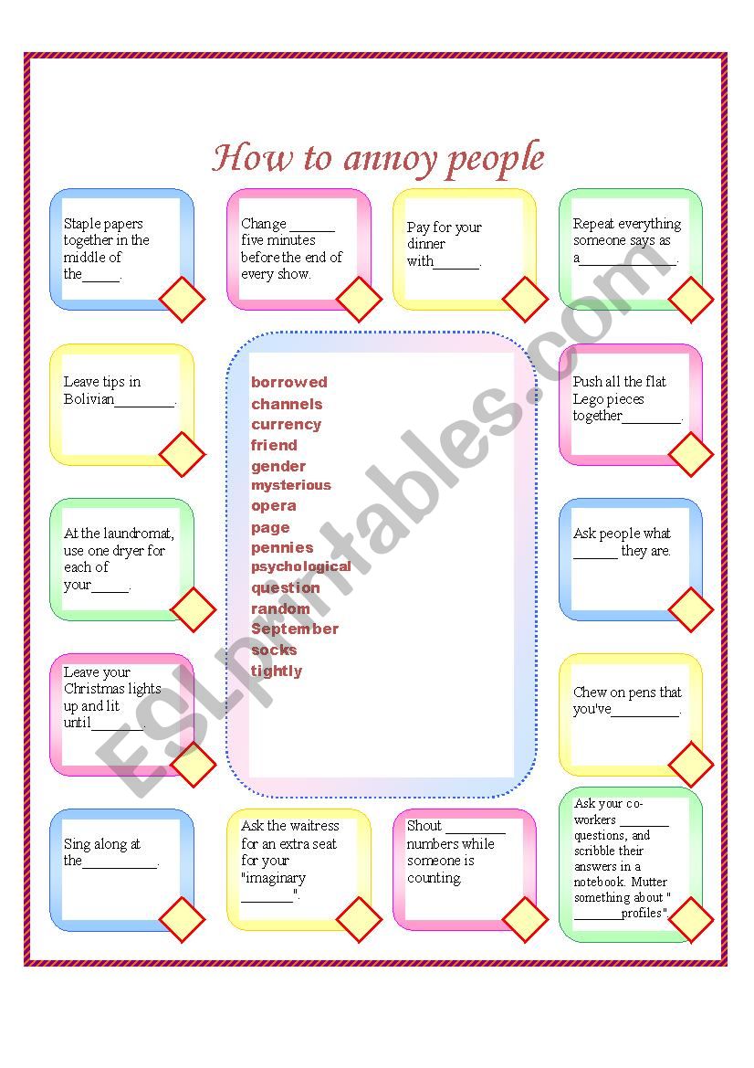 How to annoy people worksheet