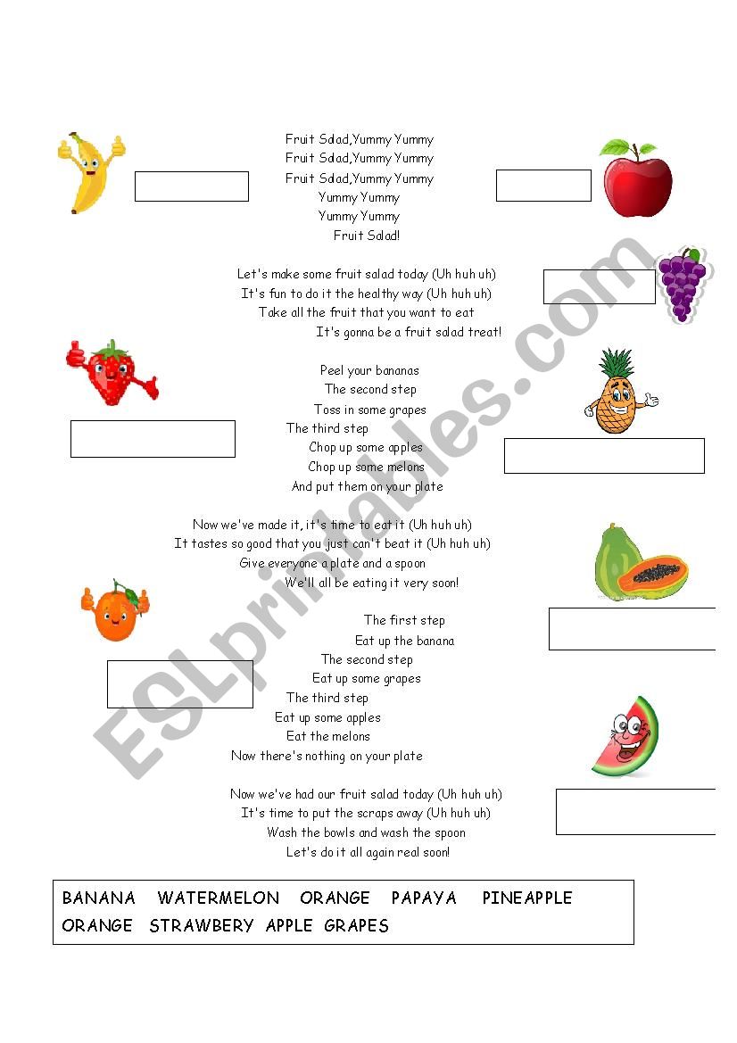 Fruit Salad Song worksheet