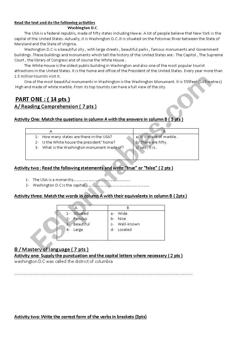 reading comprehension  worksheet