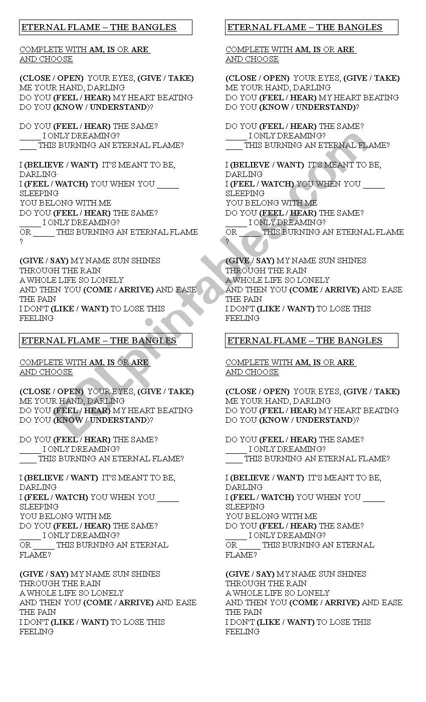 Song  Eternal Flame worksheet