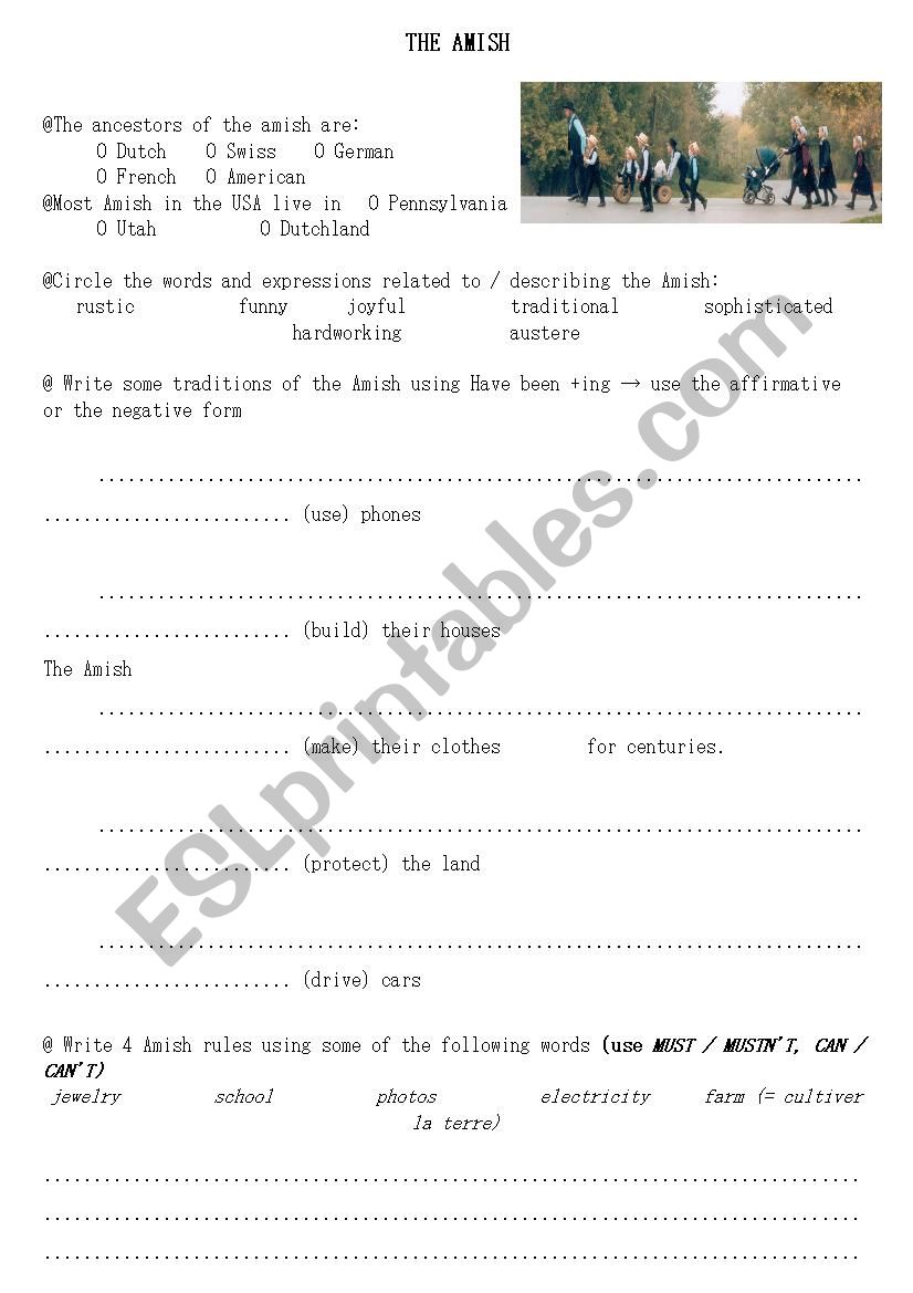 The Amish worksheet