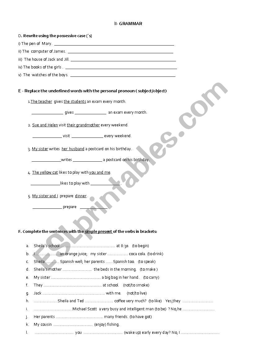 Part 2 - Test daily routine worksheet