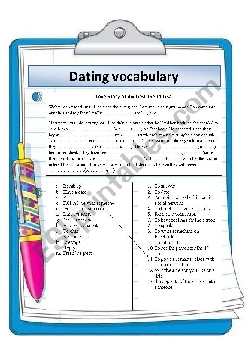 Dating vocabulary worksheet