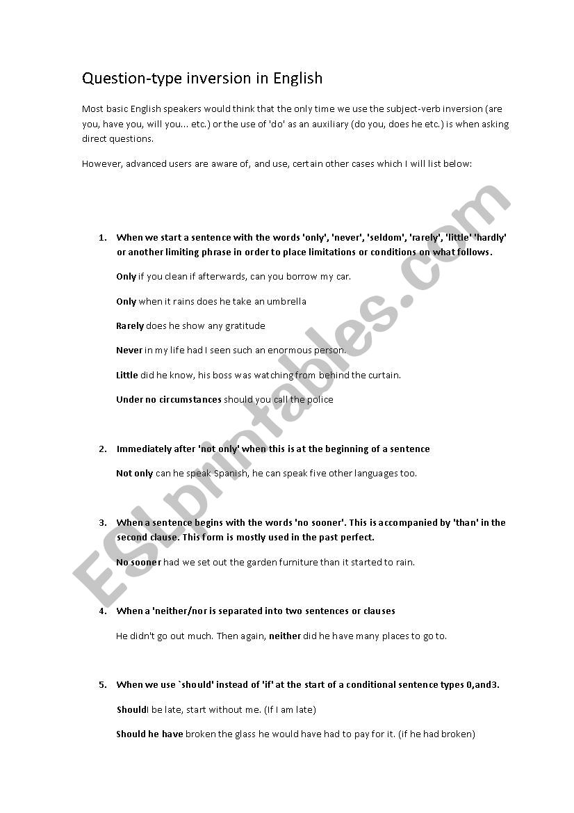 Question-type Inversion 10 cases