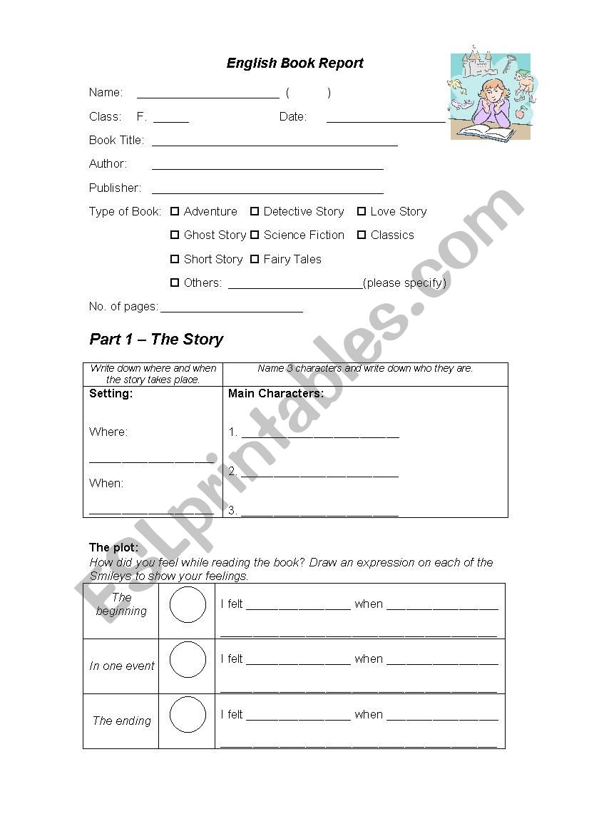 Book Report Template worksheet
