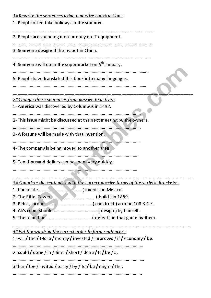 passive forms worksheet