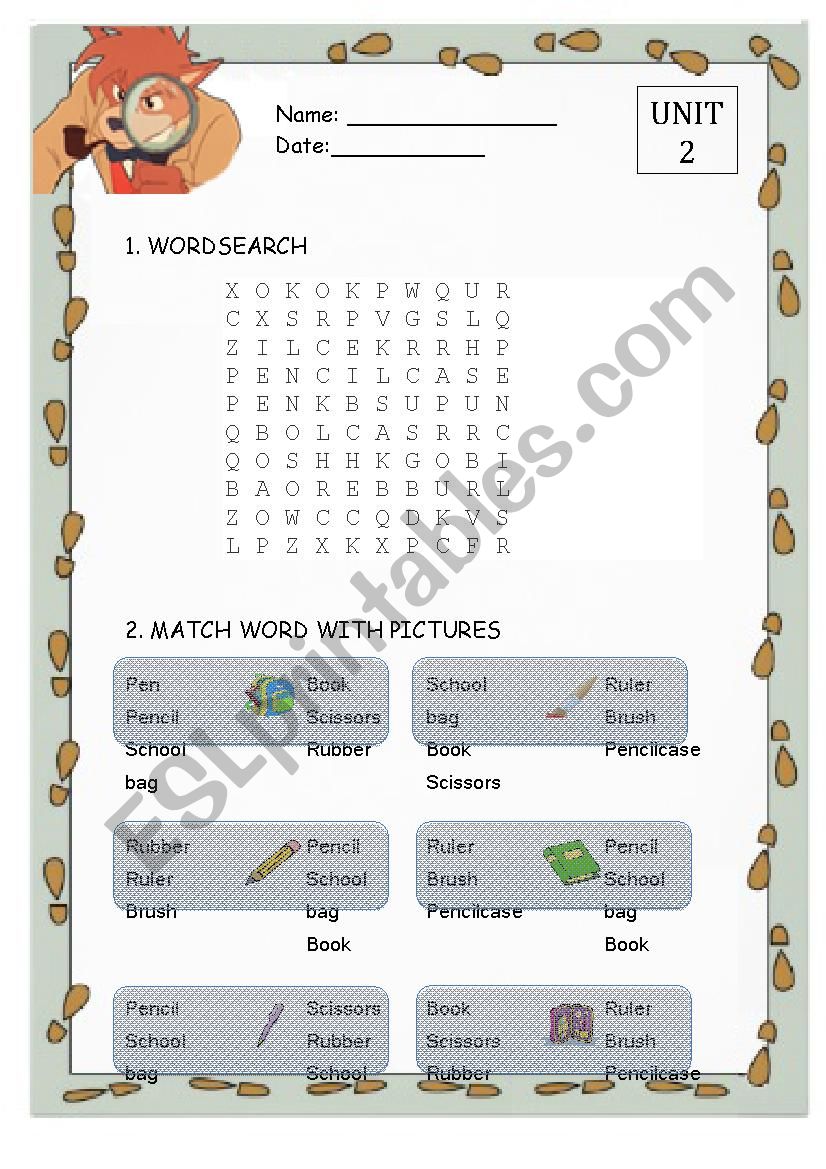 wordsearch & match word with picture -SCHOOL- fast learners