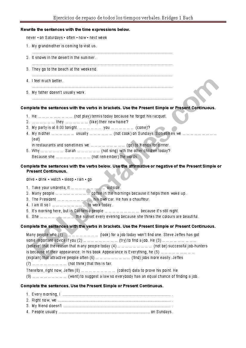 Review tenses worksheet