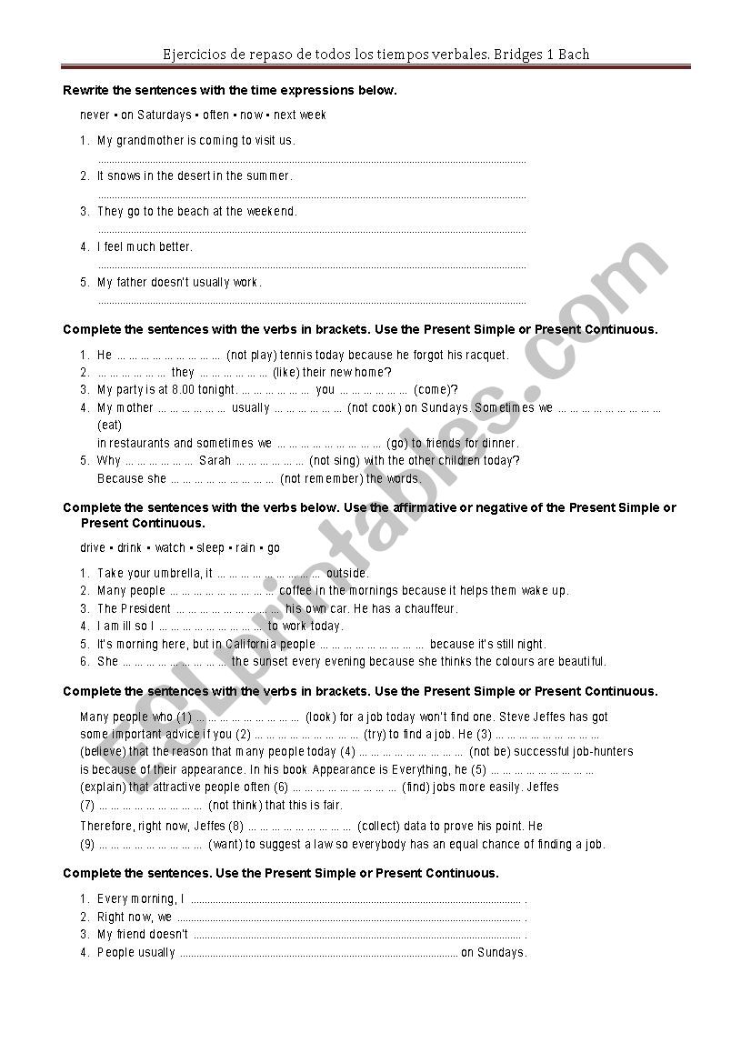 Review tenses worksheet